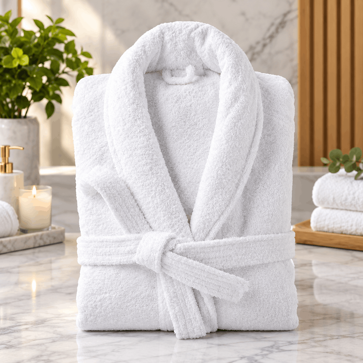 White Shawl Collar Bathrobe